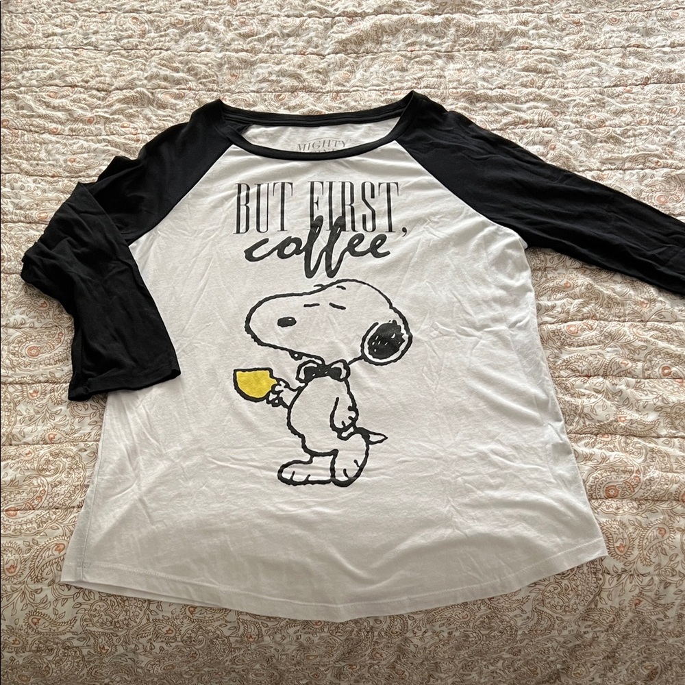 Mighty Fine Peanuts Black and White, But First Coffee Tee 😍☕️
